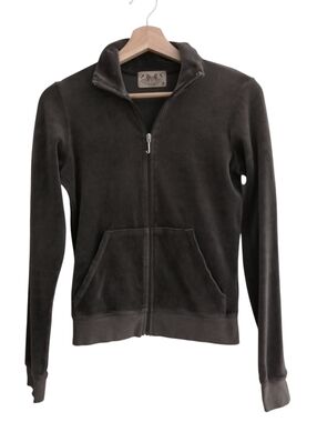 Juicy Couture Y2K Velour Zip Up Hoodie J Zipper Pull Made In USA 90s Size Medium